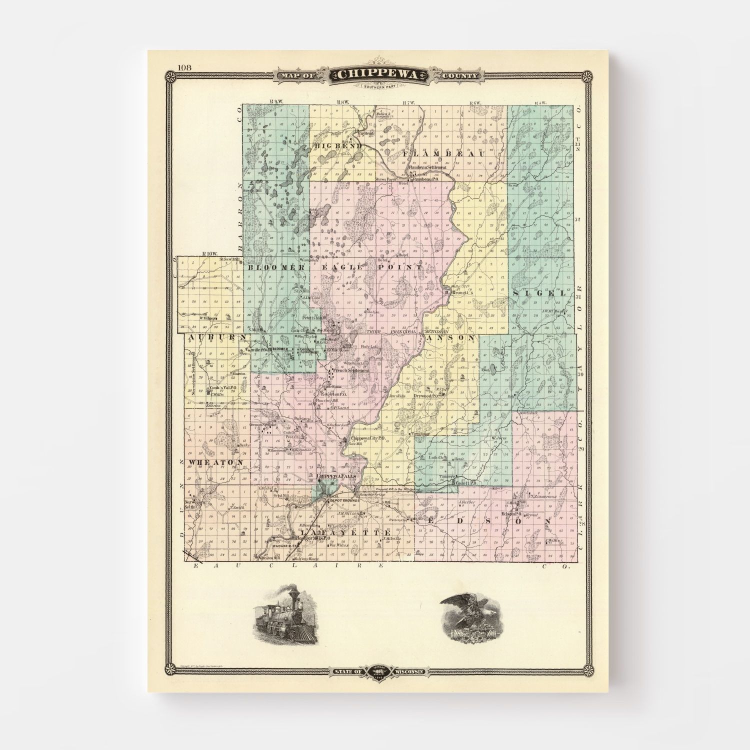 Vintage Map of Chippewa County, Wisconsin 1878
