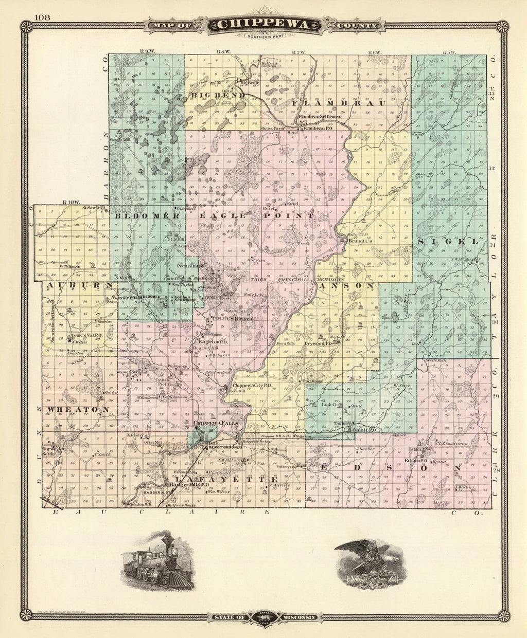 Vintage Map of Chippewa County, Wisconsin 1878