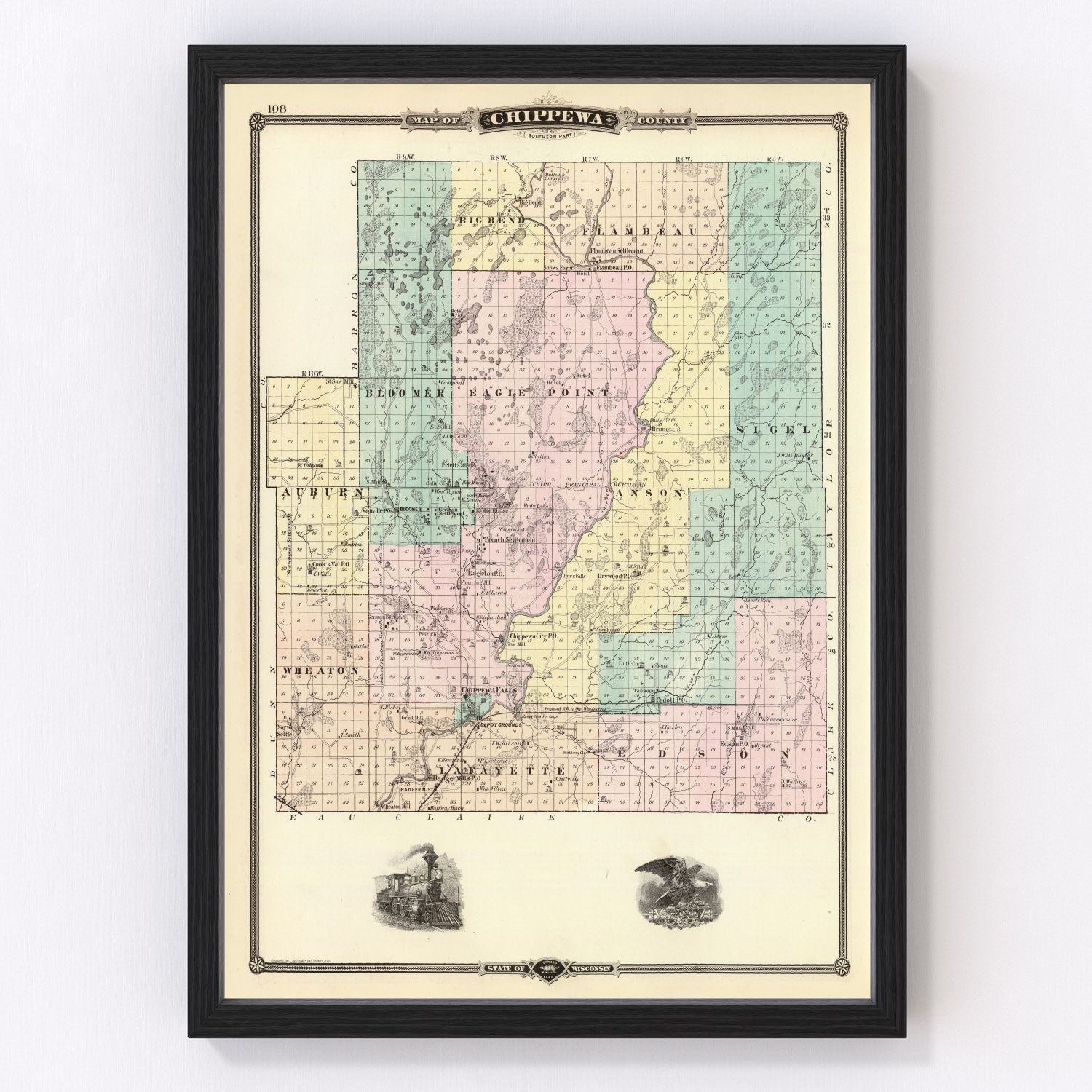 Vintage Map of Chippewa County, Wisconsin 1878