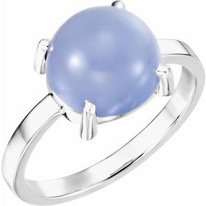 14K White Gold 10 mm Round Natural Blue Chalcedony Cabochon Ring