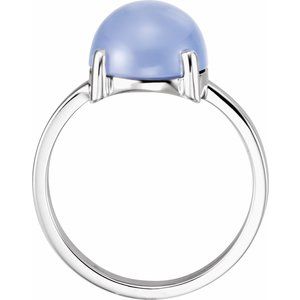 14K White Gold 10 mm Round Natural Blue Chalcedony Cabochon Ring