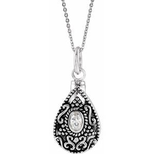 Sterling Silver 6x4 mm Oval April Birthstone Ash Holder 18" Necklace