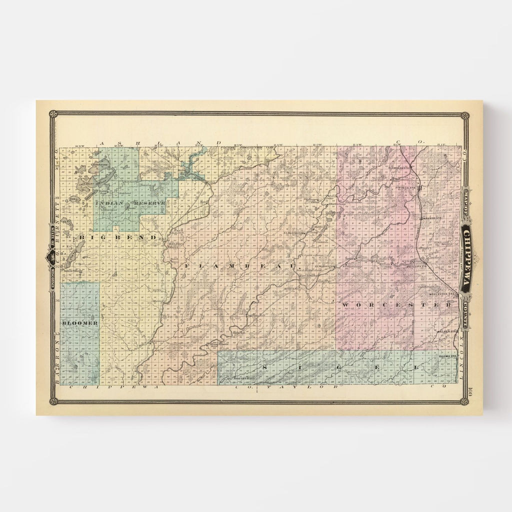 Vintage Map of Chippewa County, Wisconsin 1878