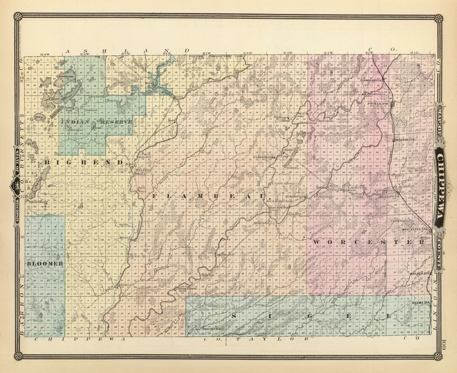 Vintage Map of Chippewa County, Wisconsin 1878