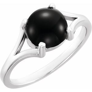 14K White Gold 6 mm Natural Black Onyx Cabochon Ring