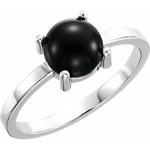 14K White Gold 8 mm Round Natural Black Onyx Cabochon Ring