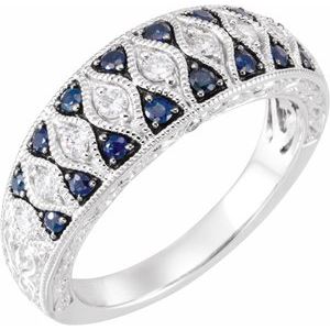14K White Gold Natural Blue Sapphire & 1/4 CTW Natural Diamond Ring