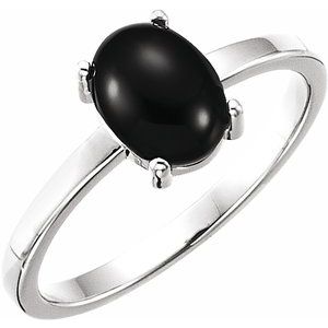 14K White Gold 8x6 mm Oval Natural Black Onyx Cabochon Ring
