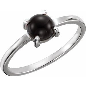 14K White Gold 6 mm Round Natural Black Onyx Cabochon Ring