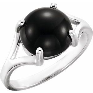 14K White Gold 10 mm Natural Black Onyx Cabochon Ring