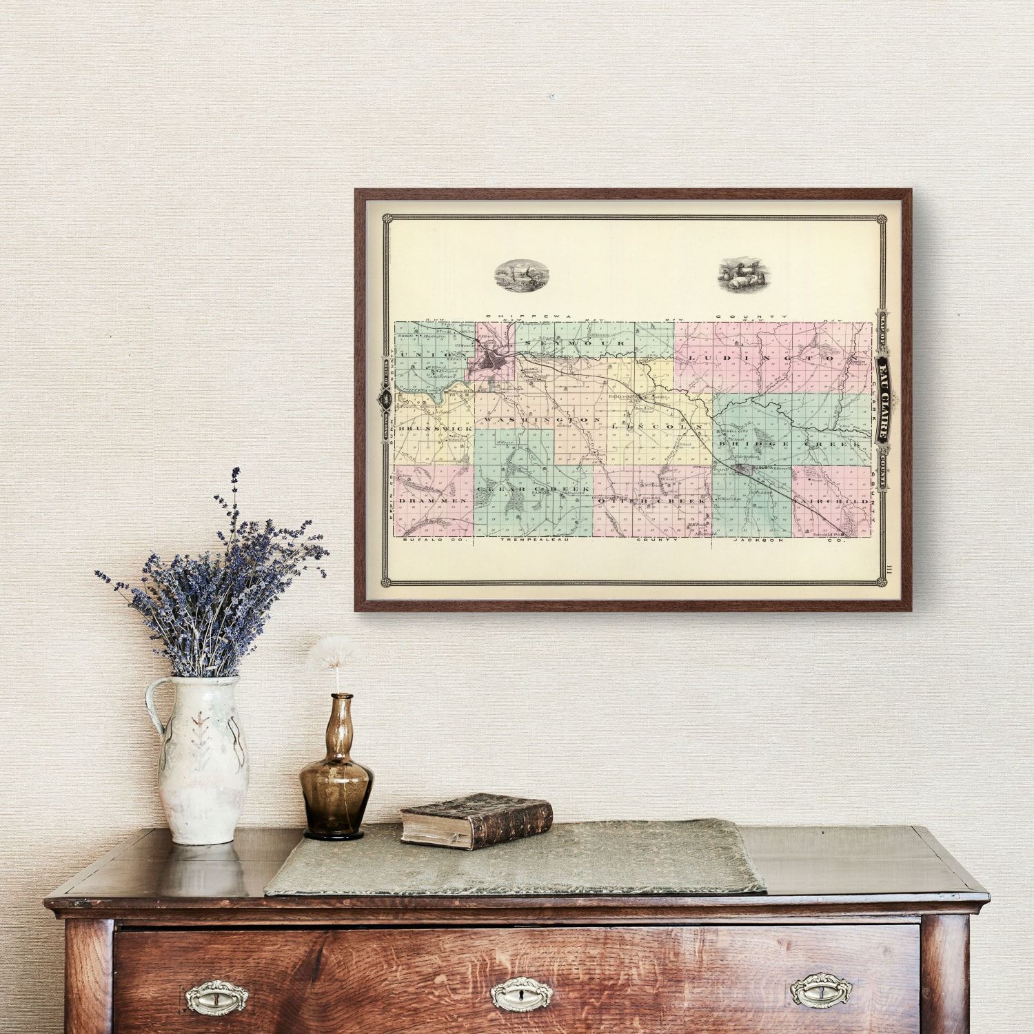 Vintage Map of Eau Claire County, Wisconsin 1878