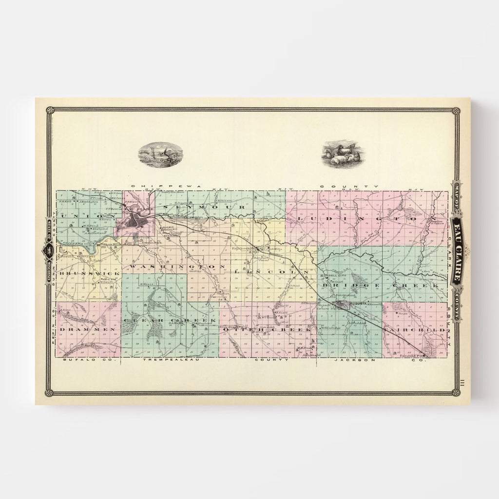 Vintage Map of Eau Claire County, Wisconsin 1878
