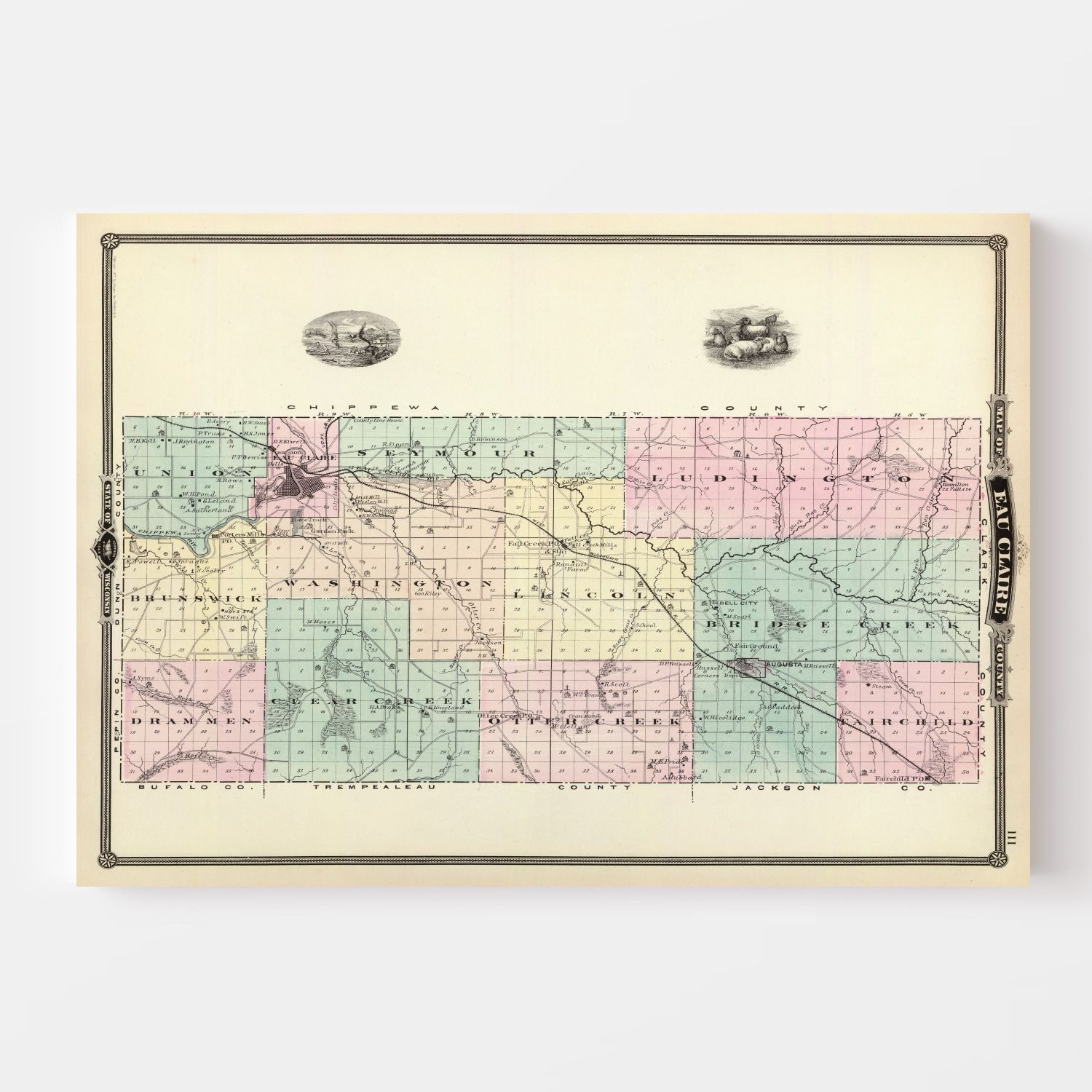 Vintage Map of Eau Claire County, Wisconsin 1878