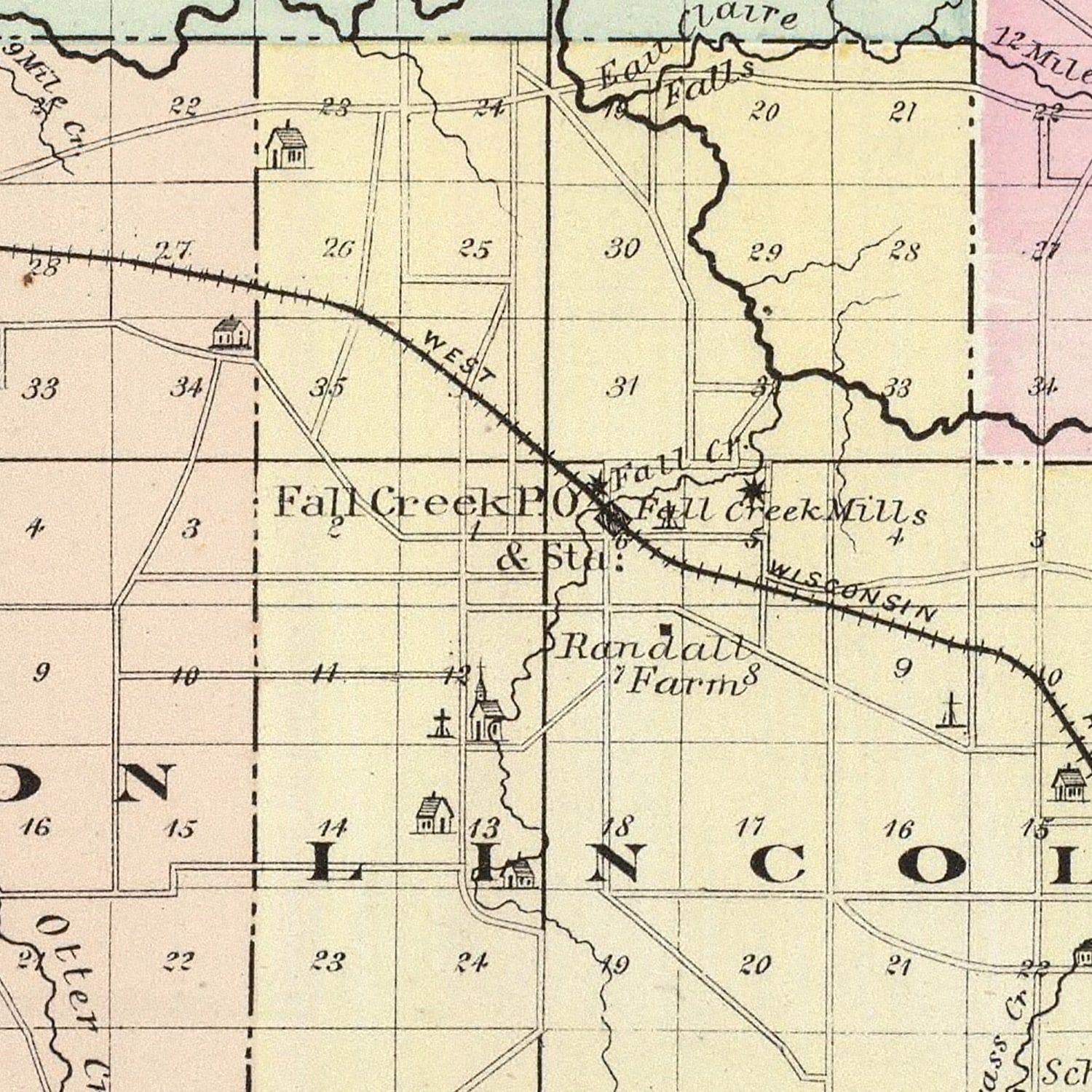 Vintage Map of Eau Claire County, Wisconsin 1878