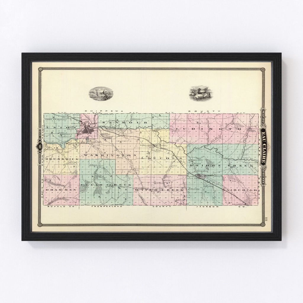 Vintage Map of Eau Claire County, Wisconsin 1878