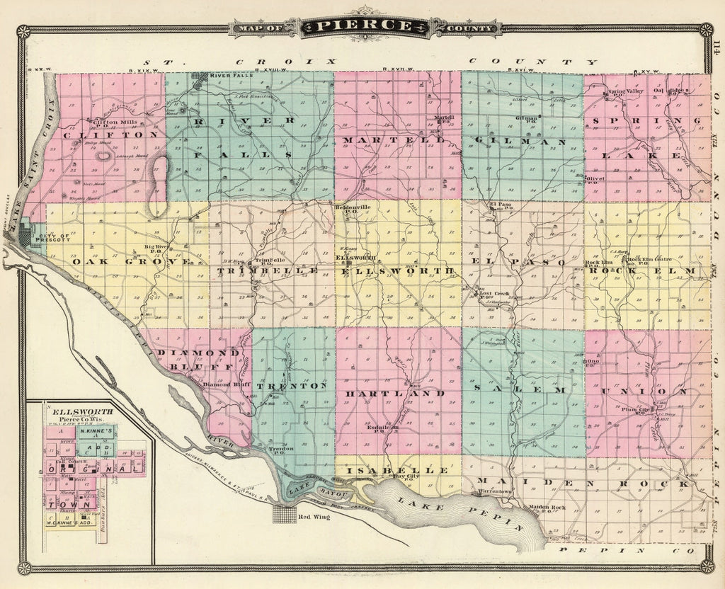 Vintage Map of Pierce County, Wisconsin 1878