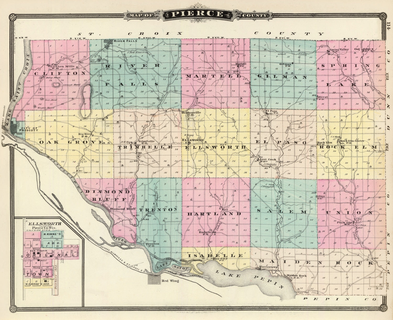 Vintage Map of Pierce County, Wisconsin 1878