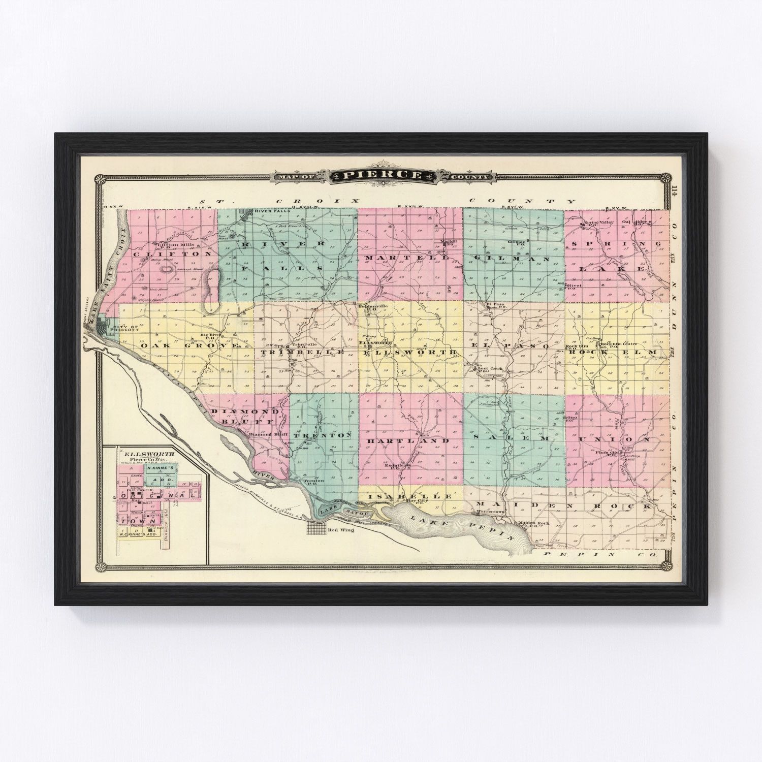 Vintage Map of Pierce County, Wisconsin 1878