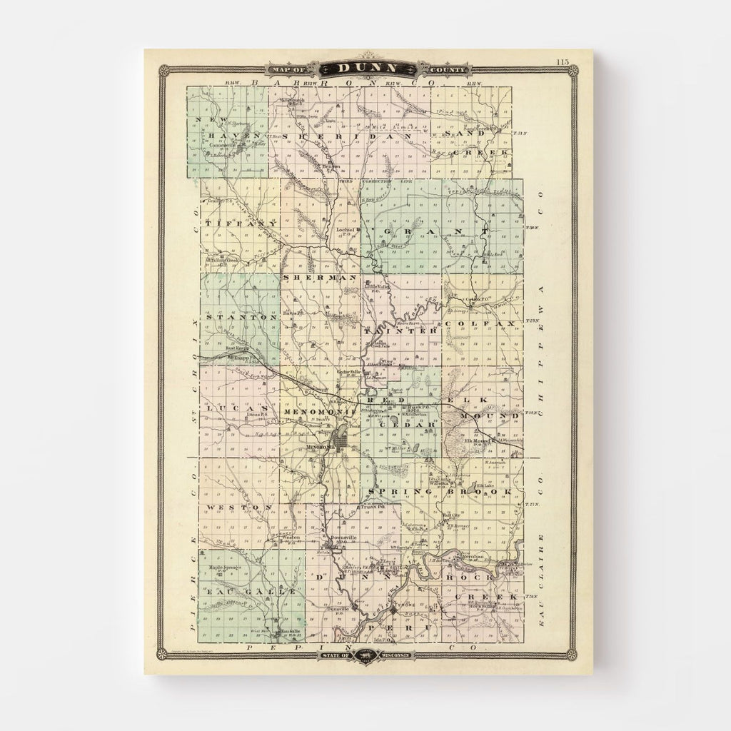 Vintage Map of Dunn County, Wisconsin 1878