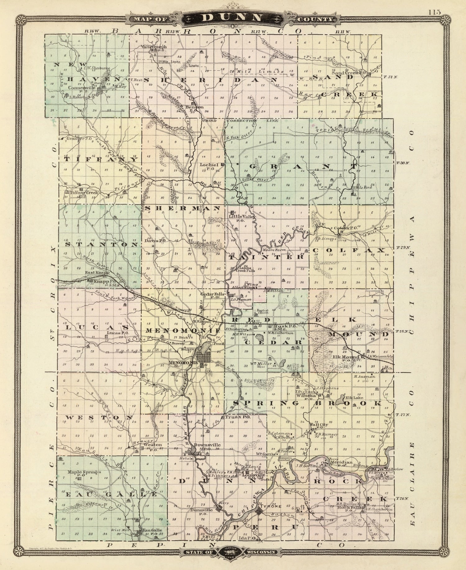 Vintage Map of Dunn County, Wisconsin 1878