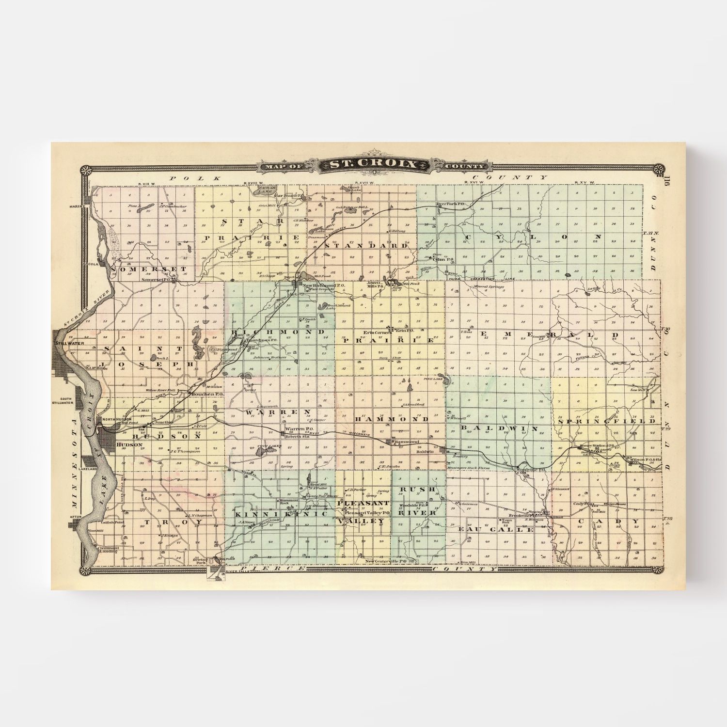 Vintage Map of St. Croix County, Wisconsin 1878