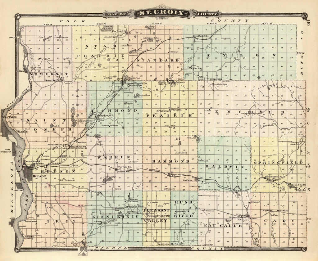 Vintage Map of St. Croix County, Wisconsin 1878
