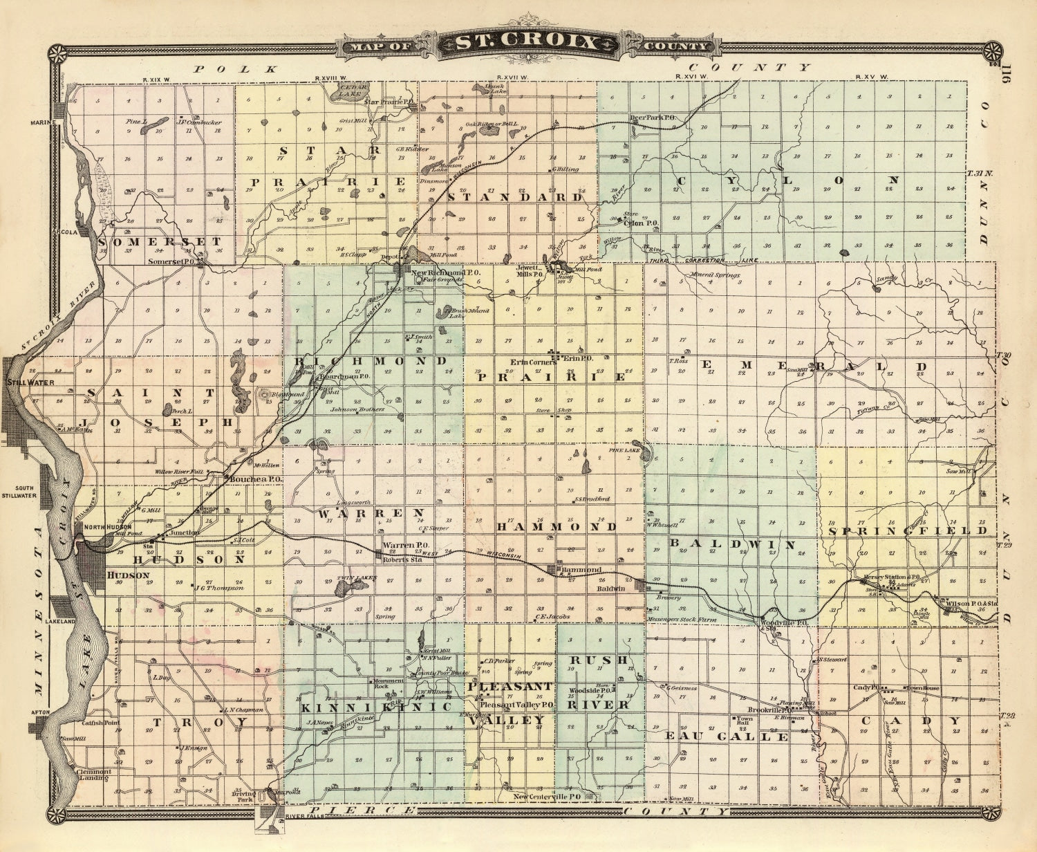 Vintage Map of St. Croix County, Wisconsin 1878