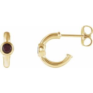14K Yellow Gold Natural Mozambique Garnet Huggie Hoop Earrings