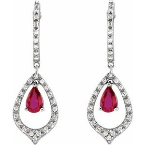 14K White Gold Natural Ruby & 1/4 CTW Natural Diamond Earrings