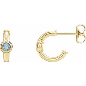 14K Yellow Gold Natural Aquamarine Huggie Hoop Earrings