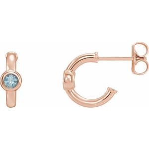 14K Rose Gold Natural Aquamarine Huggie Hoop Earrings