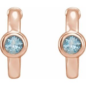 14K Rose Gold Natural Aquamarine Huggie Hoop Earrings – image 2