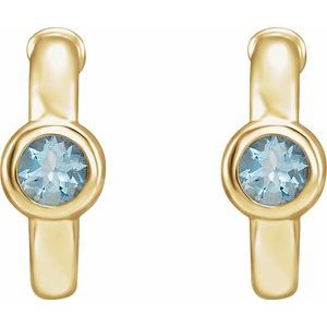 14K Yellow Gold Natural Aquamarine Huggie Hoop Earrings – image 2