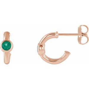 14K Rose Gold Natural Emerald Huggie Hoop Earrings