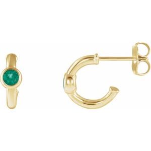 14K Yellow Gold Natural Emerald Huggie Hoop Earrings