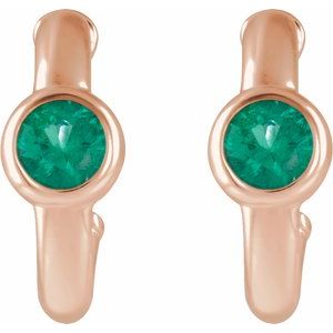 14K Rose Gold Natural Emerald Huggie Hoop Earrings – image 2