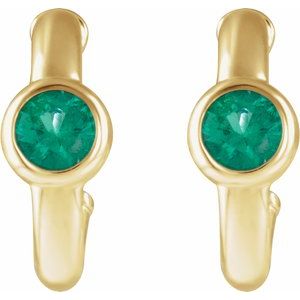 14K Yellow Gold Natural Emerald Huggie Hoop Earrings – image 2