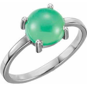 14K White Gold 8 mm Round Natural Chrysoprase Cabochon Ring