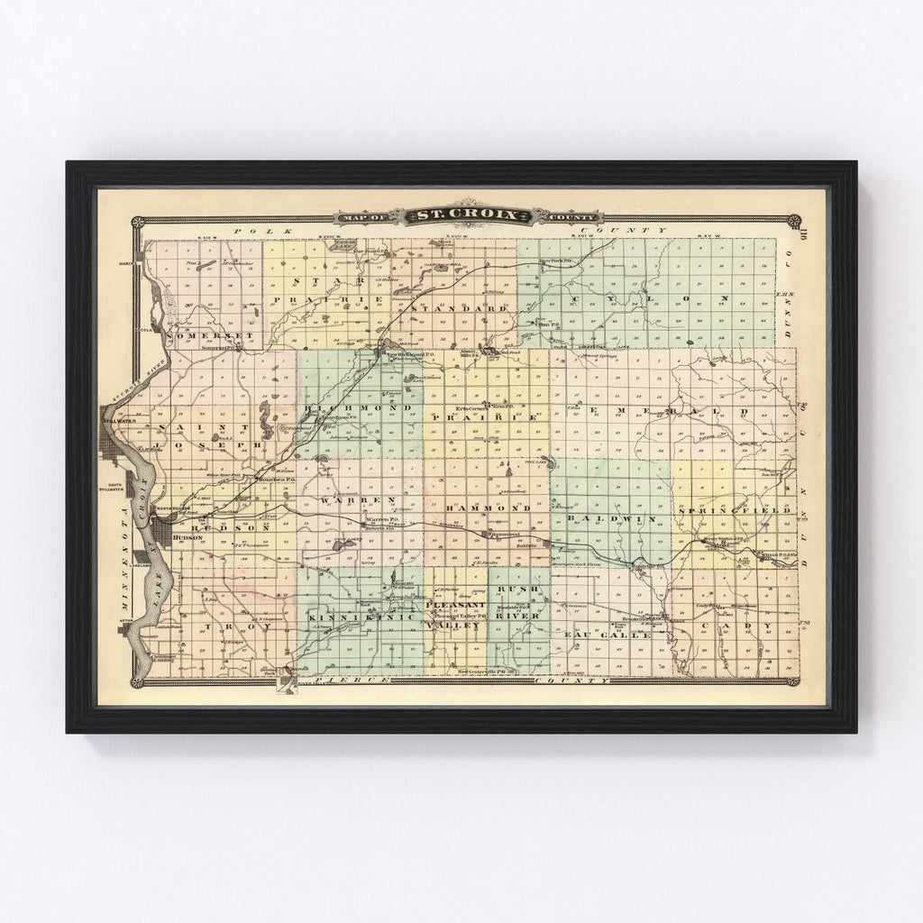 Vintage Map of St. Croix County, Wisconsin 1878