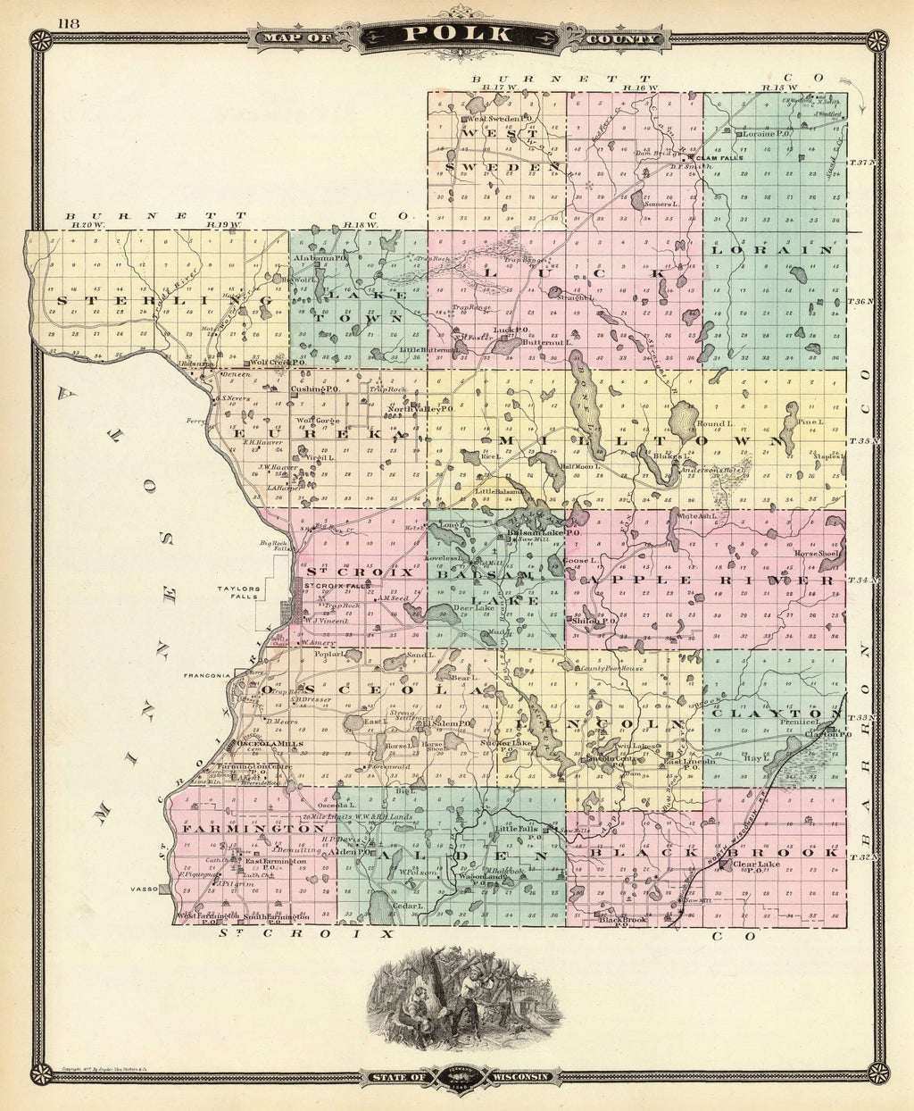 Vintage Map of Polk County, Wisconsin 1878