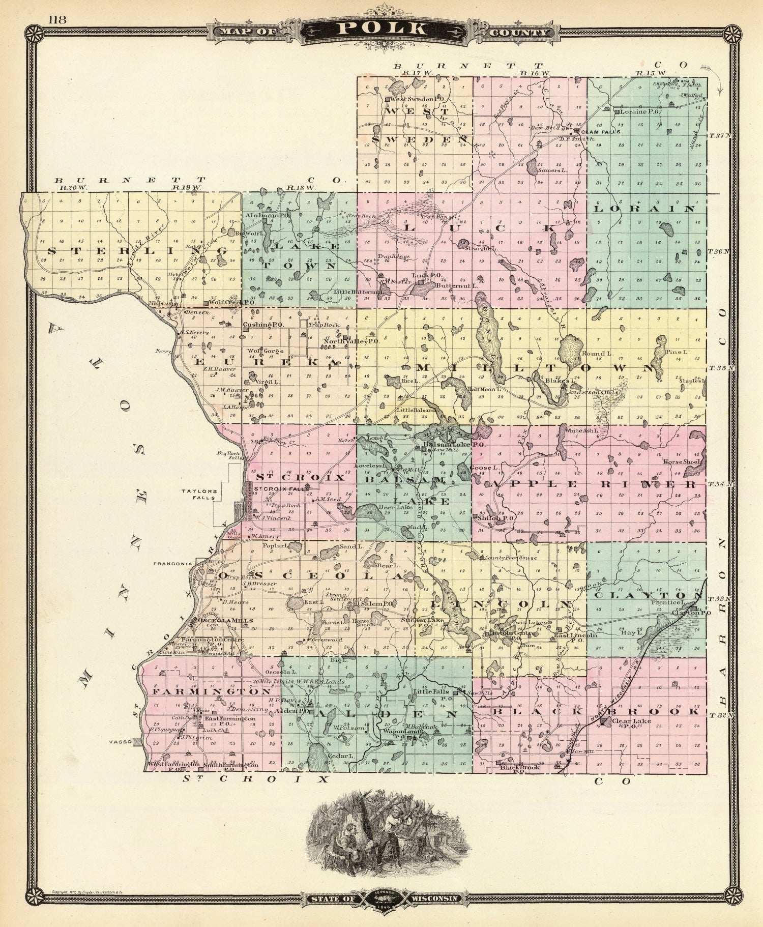 Vintage Map of Polk County, Wisconsin 1878