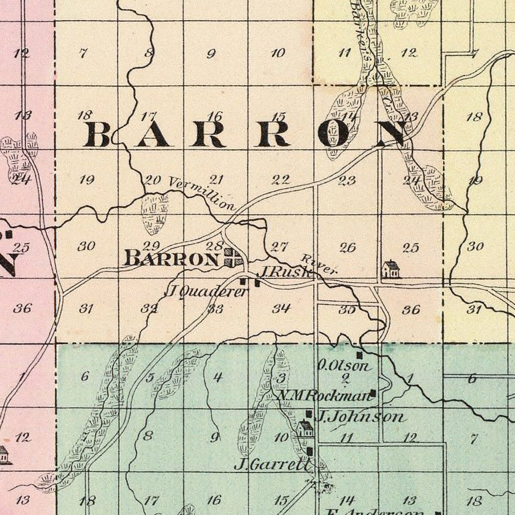 Vintage Map of Barron County, Wisconsin 1878