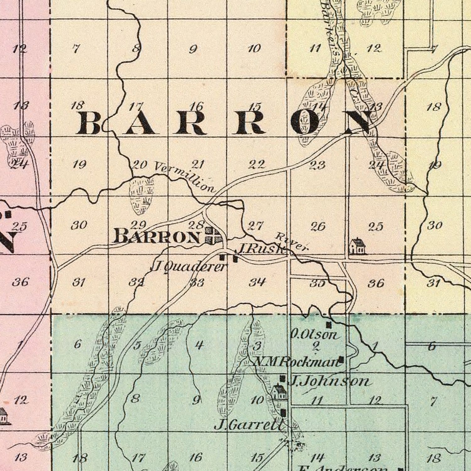 Vintage Map of Barron County, Wisconsin 1878
