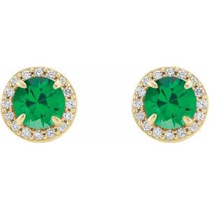 14K Yellow Gold 4 mm Natural Emerald & 1/10 CTW Natural Diamond Earrings – image 2
