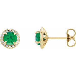 14K Yellow Gold 3.5 mm Lab-Grown Emerald & 1/8 CTW Natural Diamond Earrings