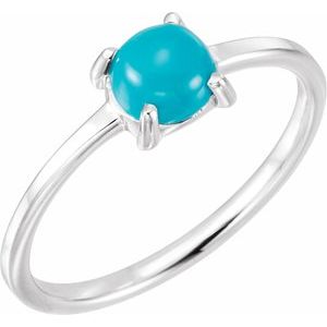 14K White Gold 6 mm Round Natural Turquoise Cabochon Ring