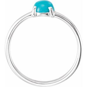 14K White Gold 6 mm Round Natural Turquoise Cabochon Ring