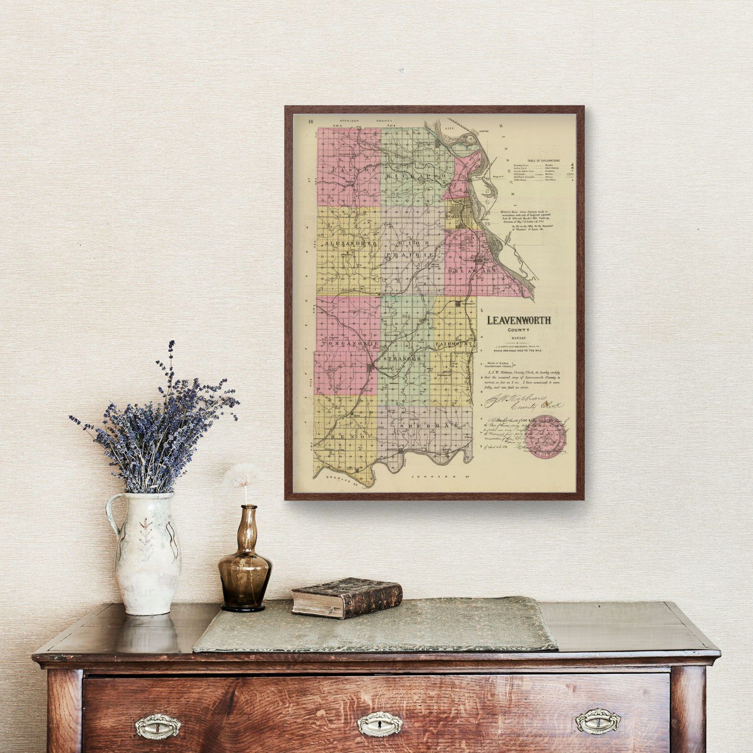 Vintage Map of Leavenworth County, Kansas 1887