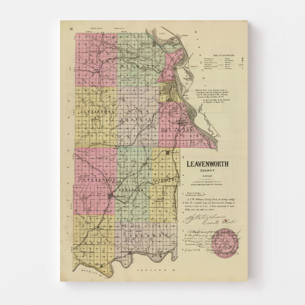 Vintage Map of Leavenworth County, Kansas 1887