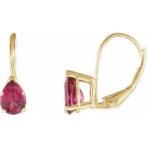 14K Yellow Gold Natural Rhodolite Garnet Lever Back Earrings